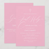 First Communion Pink Invitation Kaart (Voorkant / Achterkant)