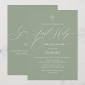 First Communion Sage Invitation Kaart (Voorkant / Achterkant)
