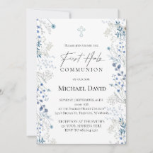 First Communion small blue watercolor flowers