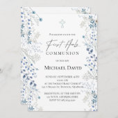 First Communion small blue watercolor flowers Kaart (Voorkant / Achterkant)