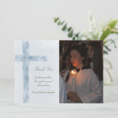  First Communion watercolor blue cross thank you Kaart (Staand voorkant)