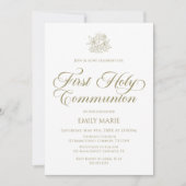 First Communion white and gold Invitation Kaart (Voorkant)