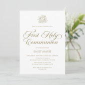 First Communion white and gold Invitation Kaart (Staand voorkant)
