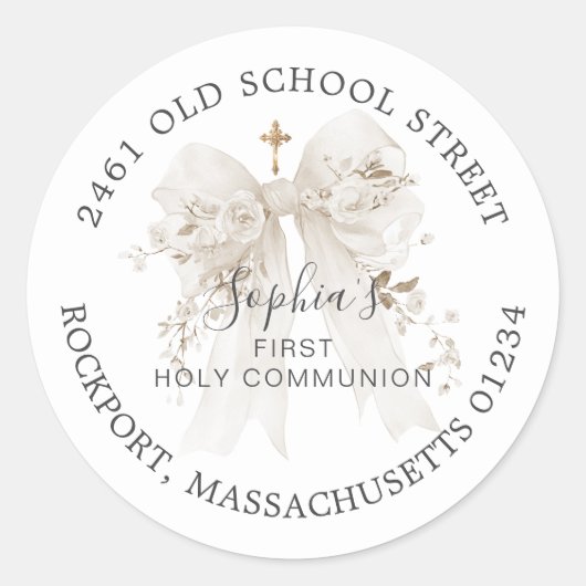 First Communion White Bow Return Address Label (Voorkant)