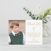 First Communist Simple Gold Cross White Foto Bedankkaart (Staand voorkant)