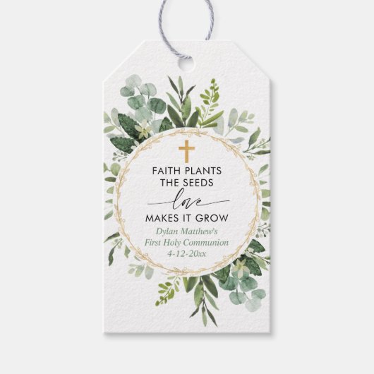 First Community baptism Gold greenery-gunstlabels Cadeaulabel (Voorkant)