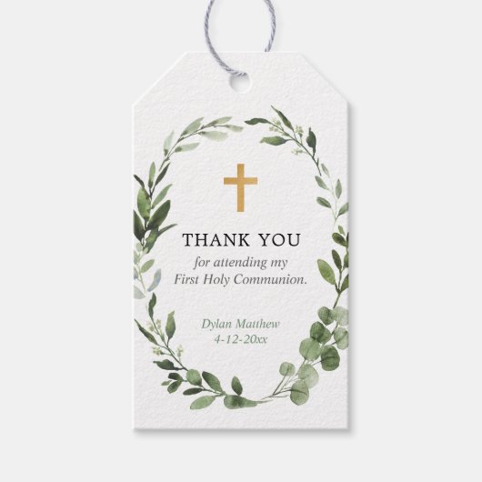 First Community baptism Gold greenery-gunstlabels Cadeaulabel (Voorkant)
