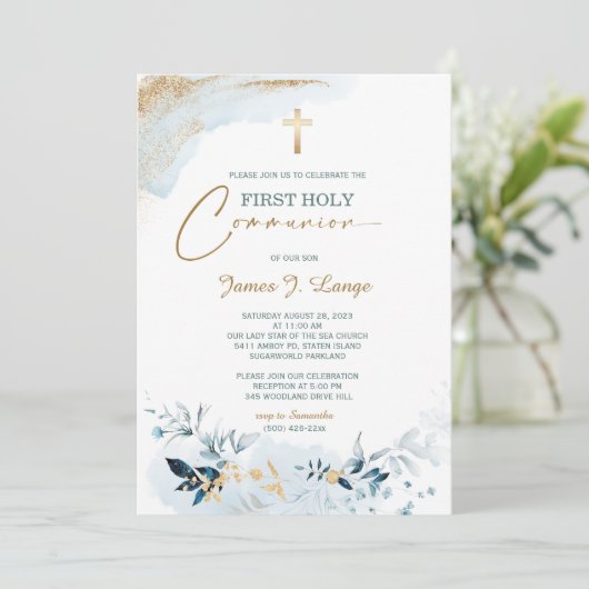 First Community Invitation Boy Kaart (Staand voorkant)