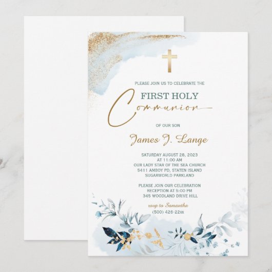 First Community Invitation Boy Kaart (Voorkant / Achterkant)