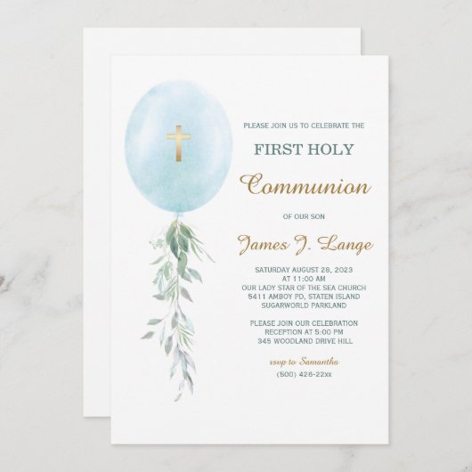 First Community Invitation Boy Kaart (Voorkant / Achterkant)