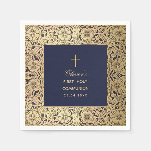 First Communy Boy Navy Blue  Gold Rozen Servet (Voorkant)