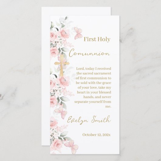 First Comunnion Bookmark Girl Bedankkaart (Voorkant / Achterkant)