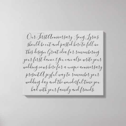 First Dance Song Lyrics Jubileum Gift Pas getrouwd Canvas Afdruk (Voorkant)