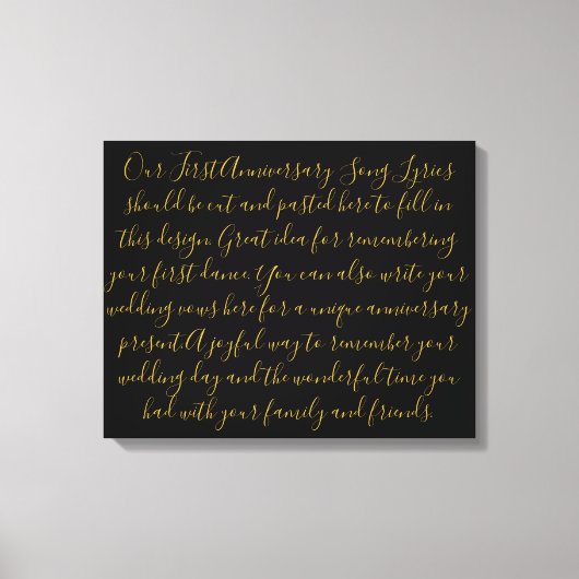 First Dance Song Lyrics Jubileum Gift Pas getrouwd Canvas Afdruk (Voorkant)