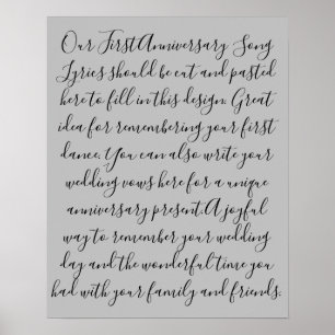 First Dance Song Lyrics Jubileum Gift Pas getrouwd Poster