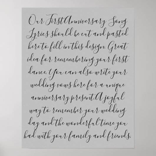 First Dance Song Lyrics Jubileum Gift Pas getrouwd Poster (Voorkant)