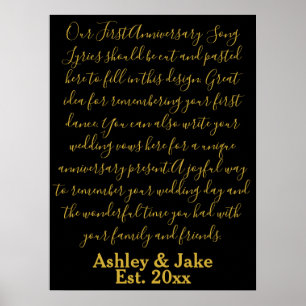 First Dance Song Lyrics Jubileum Gift Pas getrouwd Poster