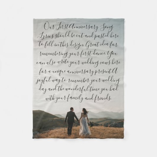 First Dance Song Lyrics Jubileum Gift Vow Foto Fleece Deken (Voorkant)