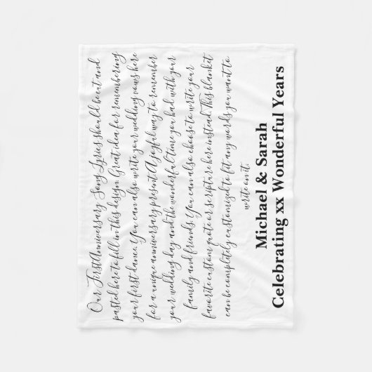 First Dance Song Tekst Jubileum Gift Geloften 1st Fleece Deken (Voorkant)