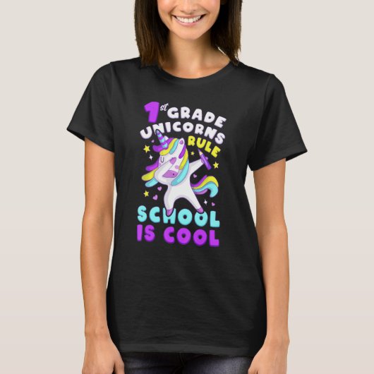 First Day of 1st Grade, Back To School, Girl, Unic T-shirt (Voorkant)