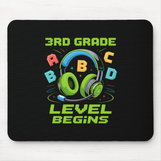 First Day Of 3rd Grade Level Begins Shirt Gamer Bo Muismat (Voorkant)