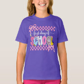 First Day of School Checkered Coquette Bow Preppy T-shirt (Voorkant)