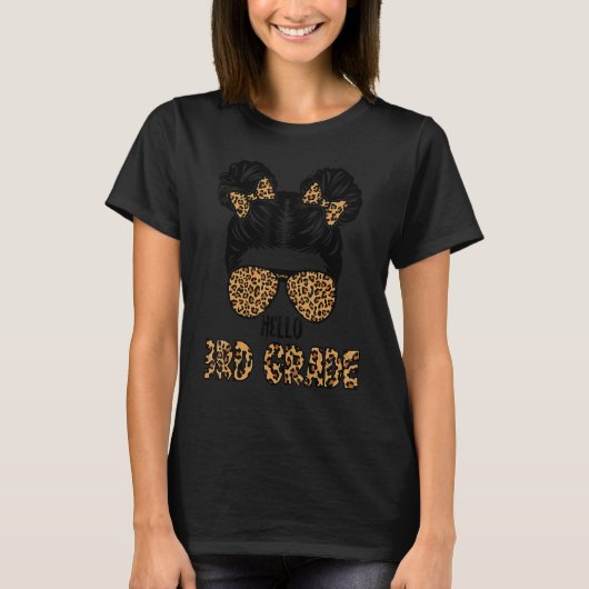 First Day Of School Hello 3rd Grade Leopard Messy T-shirt (Voorkant)