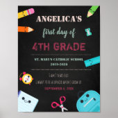 first day of school sign chalkboard school supply poster (Voorkant)