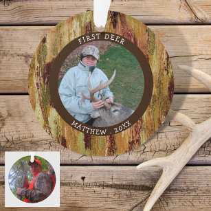 FIRST DEER Hunting Photo Camouflage Personalized Ornament