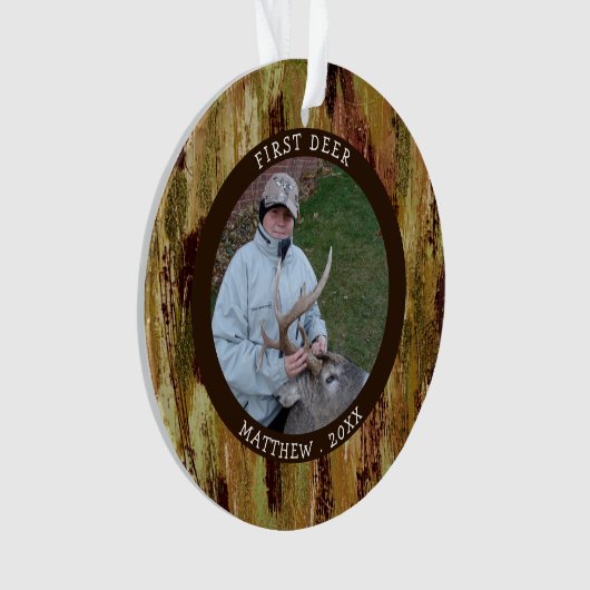 FIRST DEER Hunting Photo Camouflage Personalized Ornament (voorkant)