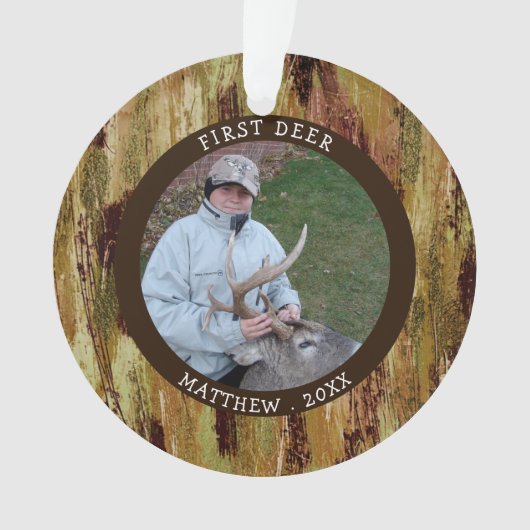 FIRST DEER Hunting Photo Camouflage Personalized Ornament (voorkant)