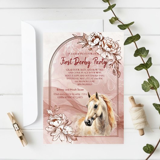 First Derby Party Invitation with Floral Design an Kaart
