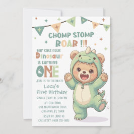 First Dino Birthday Party Cute Teddy Bear Dinosaur Kaart