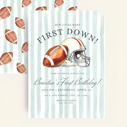 First Down Birthday Evite, Editable Football Invit Kaart