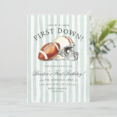 First Down Birthday Evite, Editable Football Invit Kaart (Staand voorkant)