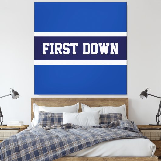 FIRST DOWN Bold Navy Royal Blue White Stripes Canvas Afdruk (Insitu (Slaapkamer))