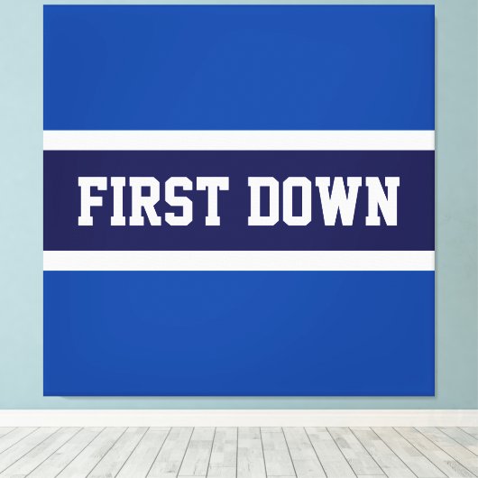 FIRST DOWN Bold Navy Royal Blue White Stripes Canvas Afdruk (Insitu (Houten vloer))