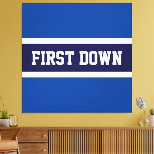 FIRST DOWN Bold Navy Royal Blue White Stripes Canvas Afdruk