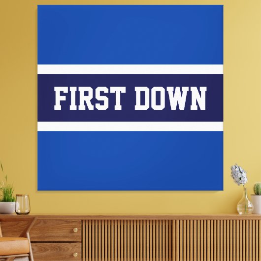 FIRST DOWN Bold Navy Royal Blue White Stripes Canvas Afdruk (Insitu (Woonkamer))
