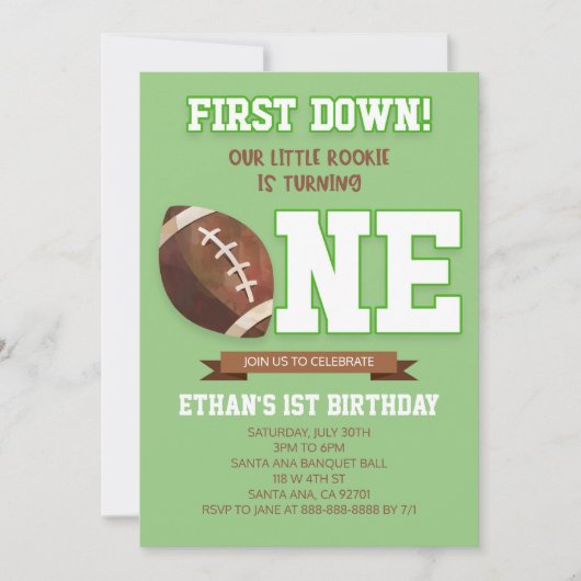 First Down Football Green ONE 1e verjaardagsfeestj Kaart (Voorkant)