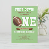 First Down Football Green ONE 1e verjaardagsfeestj Kaart (Staand voorkant)