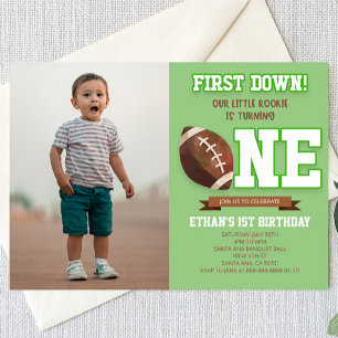First Down Football Green ONE 1e verjaardagsfeestj Kaart
