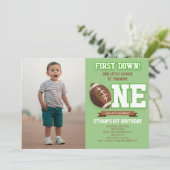 First Down Football Green ONE 1e verjaardagsfeestj Kaart (Staand voorkant)
