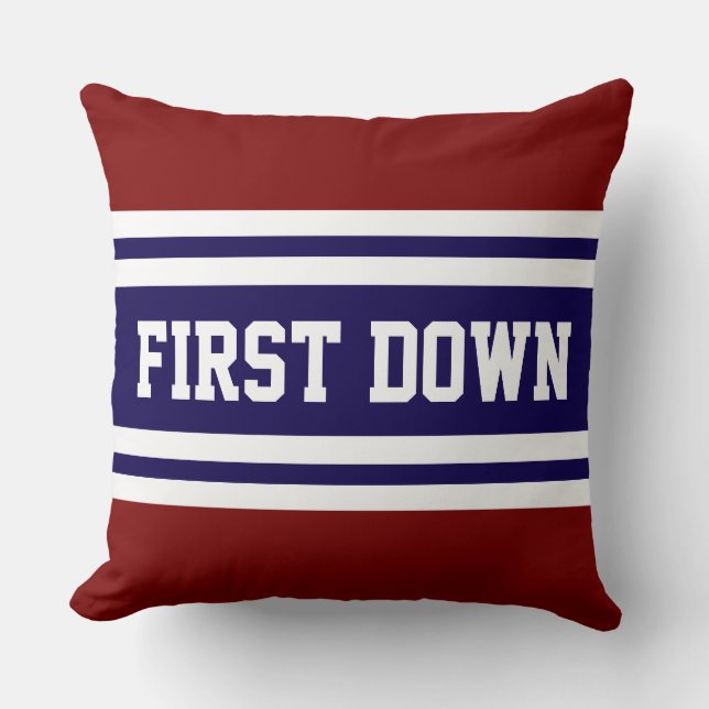 FIRST DOWN Navy Deep Red White Racing Stripes Kussen (Voorkant)