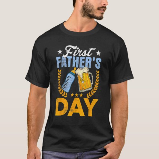 First Father s Day  Beer Baby Bottle Dad Daddy Men T-shirt (Voorkant)
