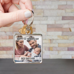 First Fathers Day Foto Best Dad Ever Keychain