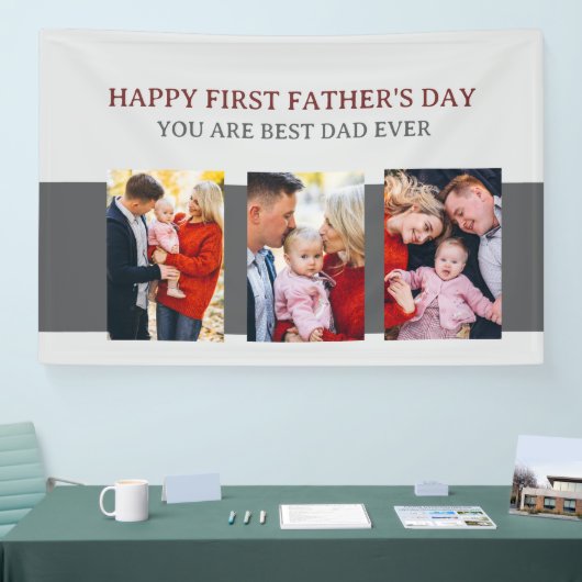 First Fathers Day Grey 3 foto's en aangepast beric Spandoek (Beurs)