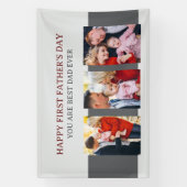 First Fathers Day Grey 3 foto's en aangepast beric Spandoek (Verticaal)