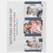 First Fathers Day Grijs en Blauw 3 Foto Fleece Deken (Voorkant)