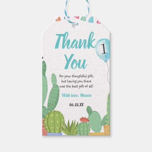 First Fiesta Boy Taco Bout a Party Cactus Birthday Cadeaulabel (Voorkant)